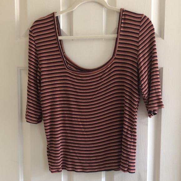 Scoop Neck Burnt Orange Striped Shirt - Picture 2 of 3